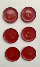 Load image into Gallery viewer, Vintage Complete Set of 6  Japanese Red Lacquer Coasters in a beautiful decorative storage box
