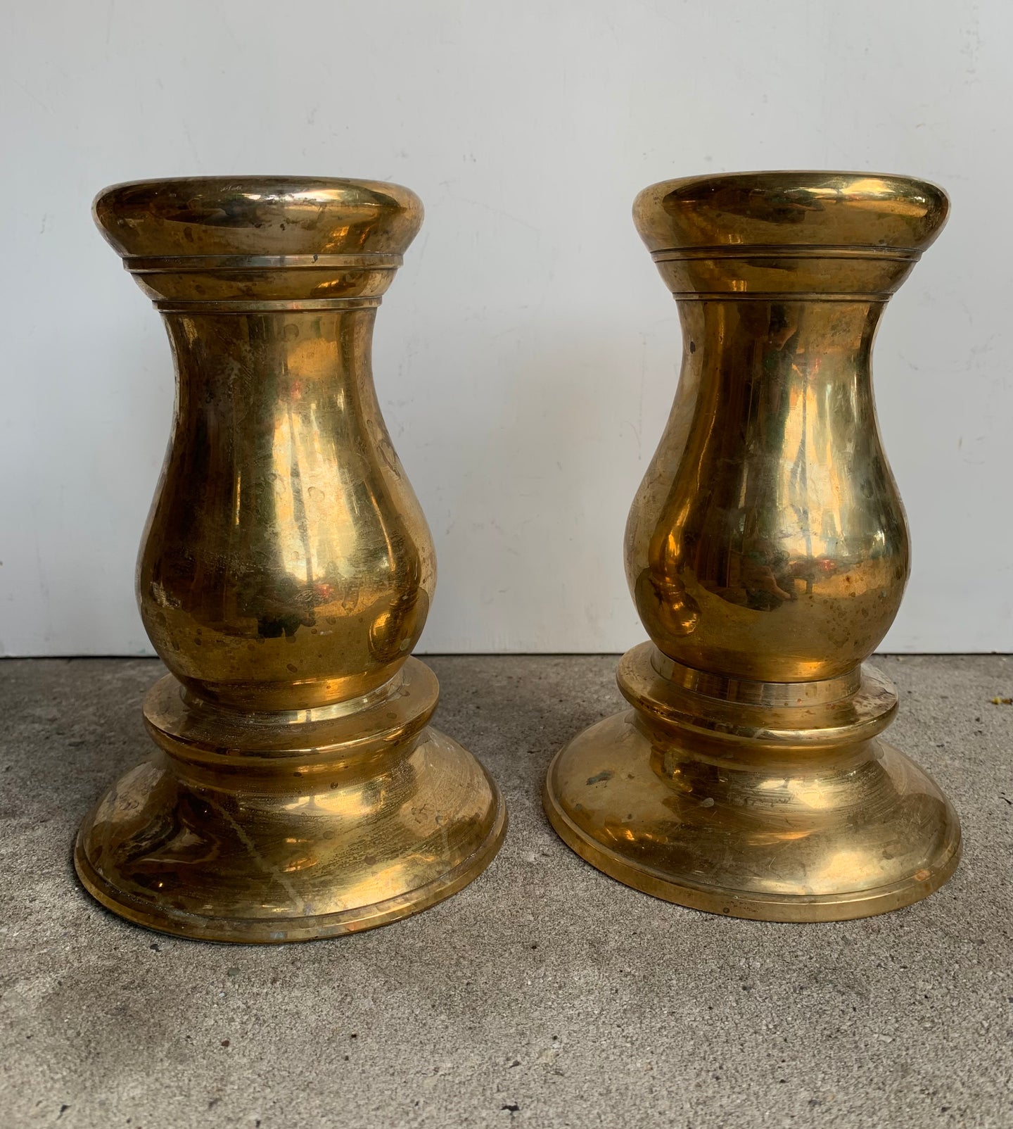 Pair of Vintage Brass, Bronze Patina Candlesticks