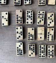 Load image into Gallery viewer, A Great Rare Complete Set of 55 Double Nine Antique Ebony &amp; Bone Dominoes with Original  Brass Pins and Dovetailed Wooden Box
