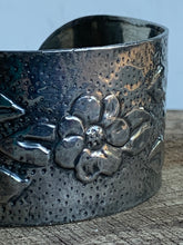 Load image into Gallery viewer, Beautiful Arts and Crafts Style Hammered Pewter Foil Cuff Bangle
